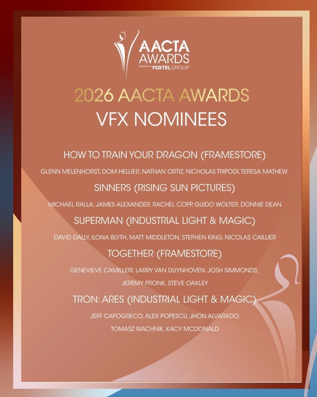 Genevieve Camilleri Production Visual Effects Supervisor VES AACTA Awards nomination